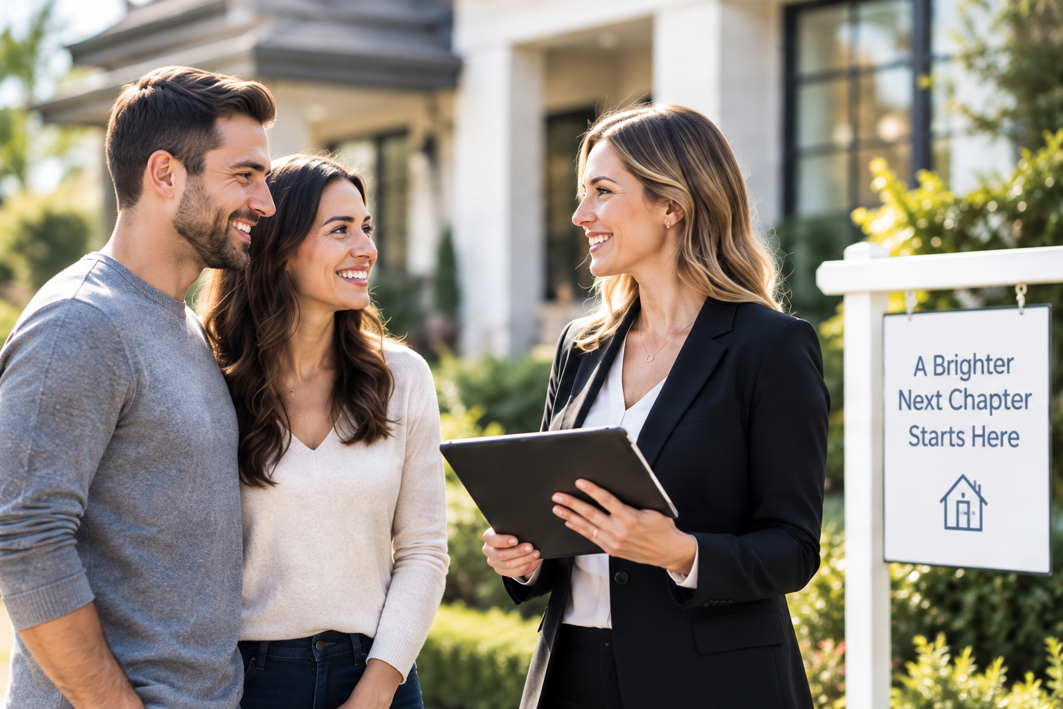 Agent and clients discussing real estate